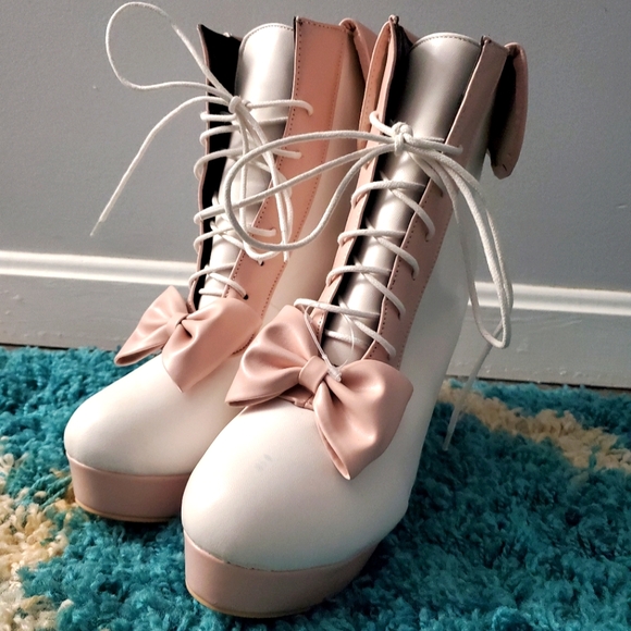 Jingpin Shoes - Jingpin platform heeled bow front lace up 11